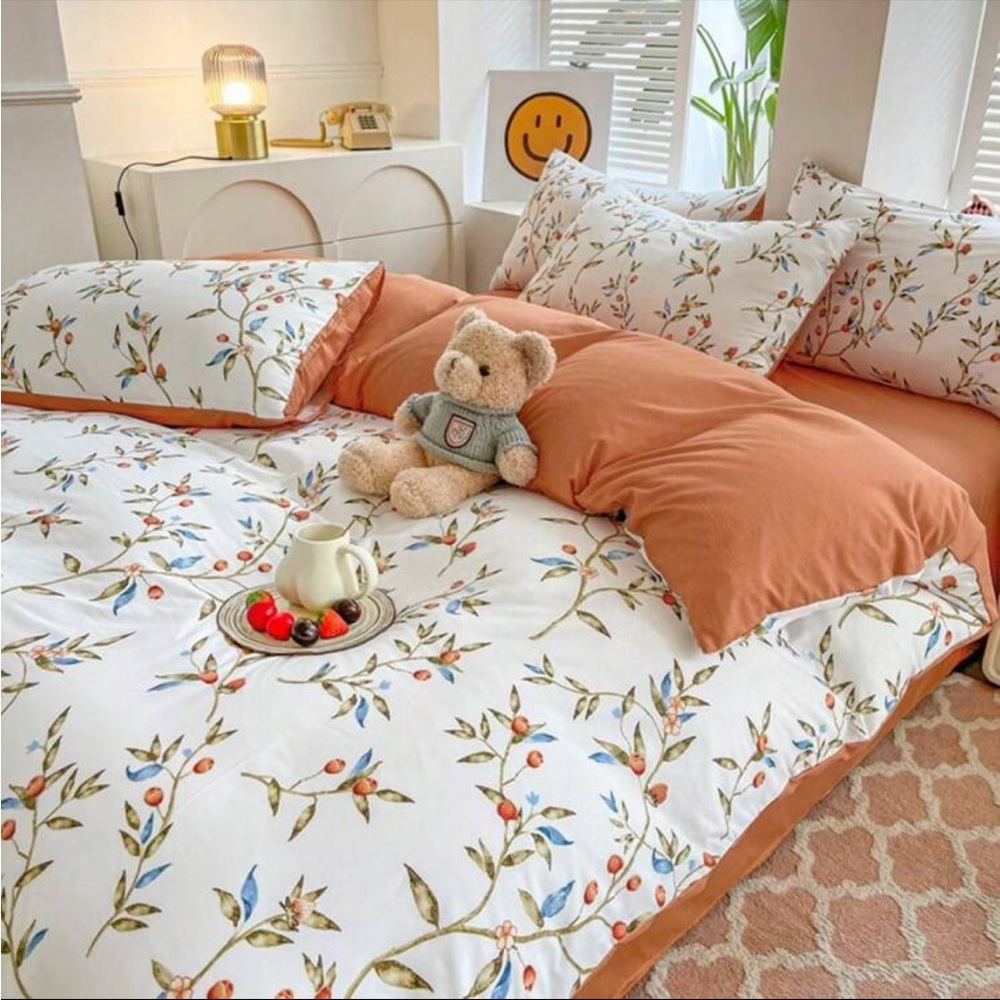 3pcs/set, Brushed Super Soft Pastoral Style Printed Korean Style Breathable Set